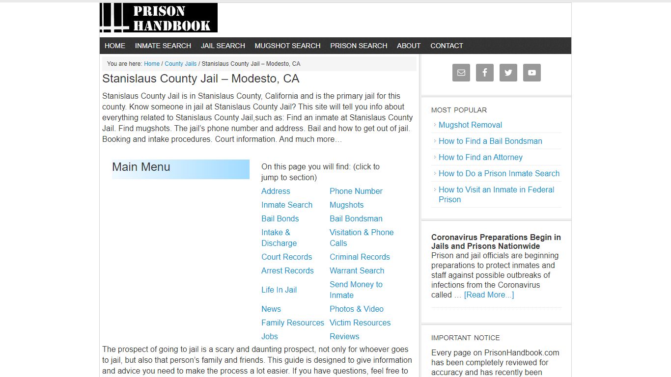 Stanislaus County Jail – Modesto, CA - Prison Handbook